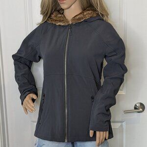 Marmot Jacket Women's Medium Gray Soft Shell Furlong Hooded Stretch Faux Fur